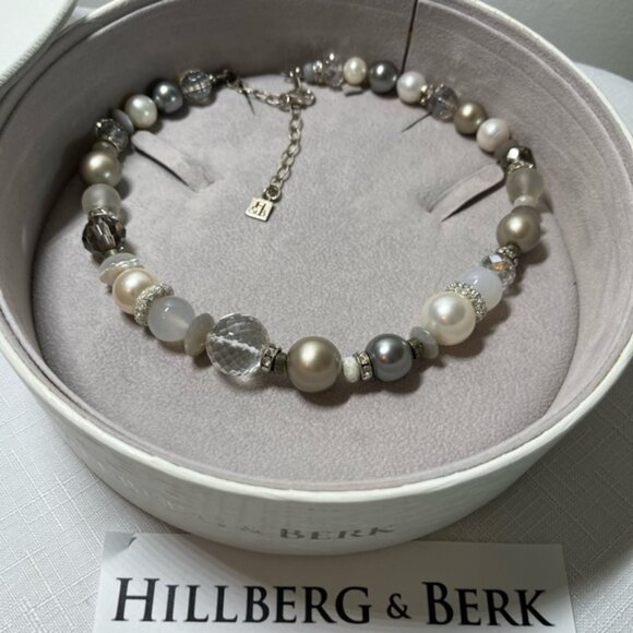 Hillberg  Berk STATEMENT NECKLACE natural stonesSwarovski PEARLS  crystals - Picture 3 of 9